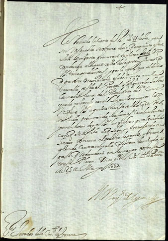 25 de maig de 1687. El lloctinent Diego Felípez de Guzmán, marquès de Leganés, als jurats de la ciutat de Girona. Els comunica que els avisarà de la decisió de lenginyer respecte als possibles danys que podria ocasionar lobertura dun fossat a la muralla i els felicita pels treballs que sestan fent en la contramuralla, entre d'altres al portal de Figuerola
