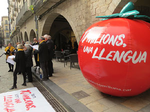 Activitats de la campanya 'Som 10 milions, som una llengua' a la pla&ccedil;a del Vi de Girona