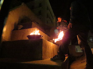 Acció de Tsunami Democràtic a la plaça de de l'U d'octubre de 2017 sota el lema 'Fem-los reflexionar'