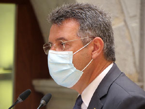 Diada Nacional 2020. Acte institucional al Pati de les Magn&ograve;lies, amb parlaments de Marta Madrenas, Miquel Noguer i Pere Vila