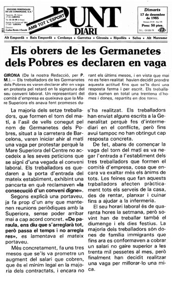 Notícia publicada al diari 'El Punt' 29 de desembre de 1985
