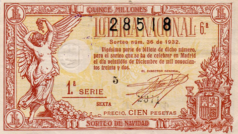 Número de la 'Loteria Nacional' del 22 de desembre de 1932