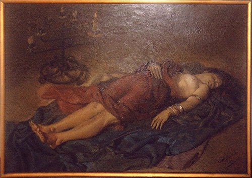 'La gitana gerundense; la muerta'. Joan Orihuel Bartra. 1946. Oli sobre tela. Donació de M. Rosa Mazo i Camps