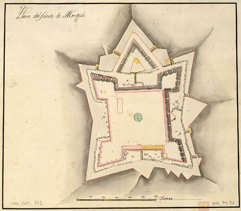 Plànol del castell de Montjuïc. Juan Diaz Pimienta, 1719