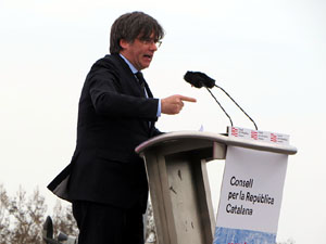 Acte del Consell per la República Catalana a Perpinyà amb el President Carles Puigdemont i els consellers Clara Ponsatí i Toni Comín