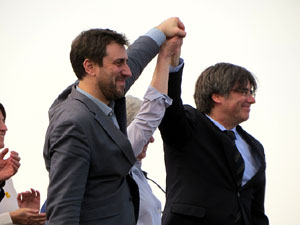 Acte del Consell per la República Catalana a Perpinyà amb el President Carles Puigdemont i els consellers Clara Ponsatí i Toni Comín