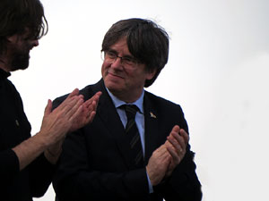 Acte del Consell per la República Catalana a Perpinyà amb el President Carles Puigdemont i els consellers Clara Ponsatí i Toni Comín