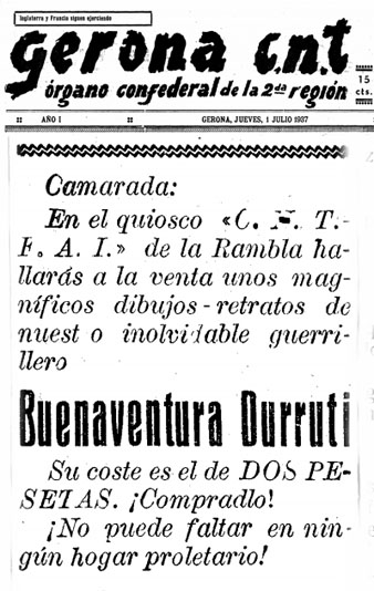 Anunci publicat al diari 'Gerona CNT'. 1/7/1937
