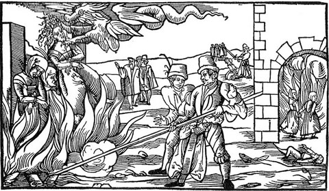 Execució de bruixes a la foguera. Il·lustració de 'Malleus Maleficarum', (Martell de les bruixes)