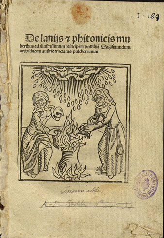 Portada de 'De Lamiis et Pythonicis Mulieribus', Ulrich Molitor, 1500