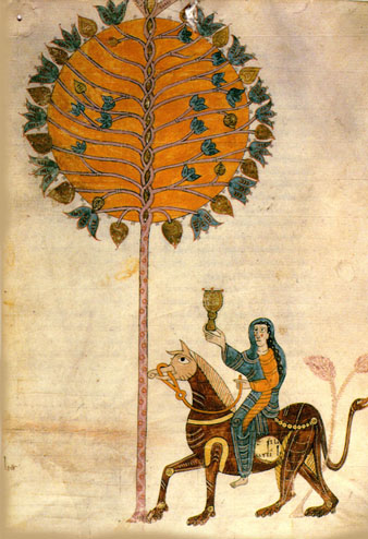 Foli 63 del Beatus, amb una imatge que fa refer&egrave;ncia a 'un gran senyal: una dona vestida de Sol'