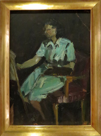 Esther Boix pintant. Merc&egrave; Vallverd&uacute; Borr&agrave;s. Ca. 1947