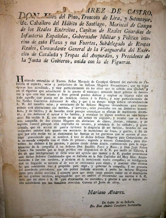 Document de 28 de juny de 1809. Creació de la Companyia