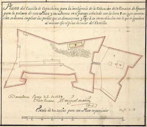 Pl&agrave;nol del fort dels Caputxins. 1739