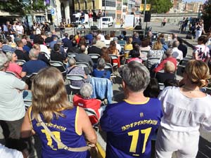 Diada Nacional 2023. Acte institucional a la pla&ccedil;a Catalunya, amb parlaments de Lluc Salellas, Miquel Noguer i Laia Ca&ntilde;igueral