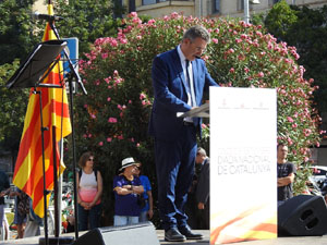 Diada Nacional 2023. Acte institucional a la pla&ccedil;a Catalunya, amb parlaments de Lluc Salellas, Miquel Noguer i Laia Ca&ntilde;igueral