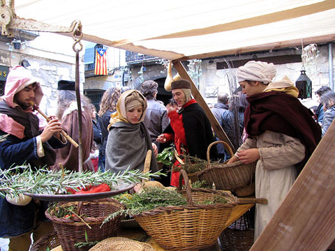 Recreació d'un mercat medieval a la plaça de les Castanyes pel grup Casus Bellic. 2013