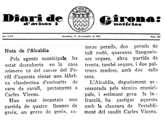 Nota d'Alcaldia publicada al 'Diari de Girona d'avisos i not&iacute;cies' del 15/11/1935