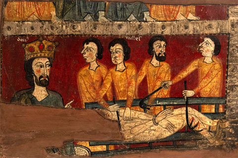 Fragment d'un frontal d'altar de Sant Lloren&ccedil;. Primer quart del segle XIII