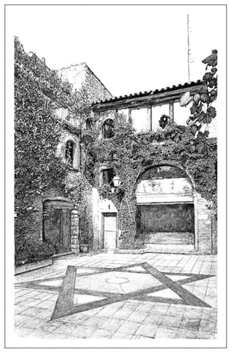 Pati del Centre Bonastruc ça Porta. Dibuix de Pere Matas