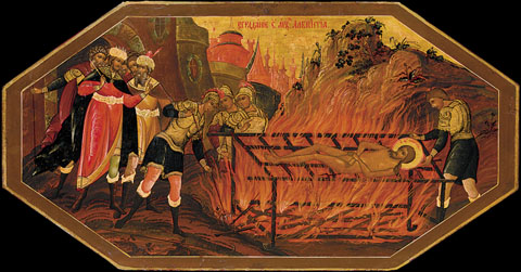 El martiri de Sant Lloren&ccedil;. Icone rus d'autor desconegut, 1850