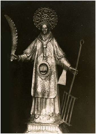 Rel&iacute;quia de Sant Lloren&ccedil; a l'esgl&eacute;sia de Sant Lloren&ccedil; a Ma&ccedil;anet de la Selva. 1918
