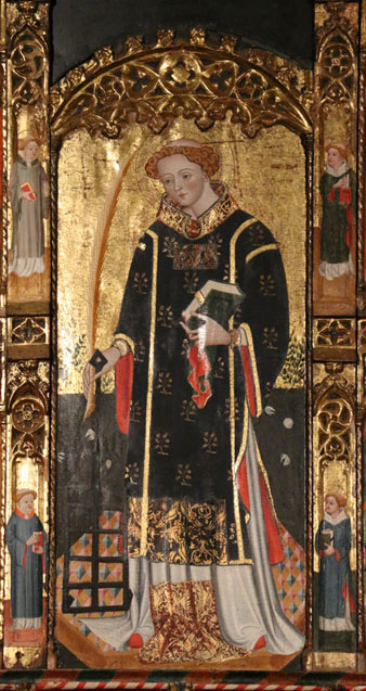 Sant Lloren&ccedil;. Detall del retaule pintat per Joan de Lev&iacute; (1401-1408) a la capella dels sants Prudenci, Lloren&ccedil; i Caterina a la catedral de Santa Maria de la Vega, Tarassona, Arag&oacute;