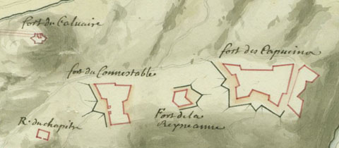 Plan des attaques de Gironne depuis le 22e D&eacute;cembre, quer la tranch&eacute;e a et&eacute; ouverte jusqu'au 23 Janvier 1711 que la place est rendu