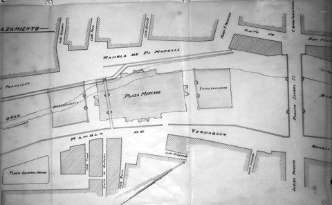 Emplaçament del Mercat, segons el projecte elaborat per l'arquitecte Maggioni. 1929