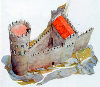 Reconstrucció del castell de Gironella a època inicial (dibuix J. Sagrera)