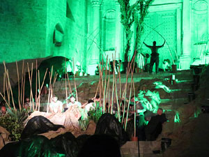 Temps de Flors 2016. Espectacle Lymbus, a c&agrave;rrec de Comediants, a les escales de Sant Feliu