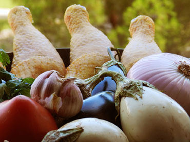 Ingredients del pollastre amb esbergínies