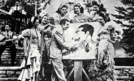 Xavier Cugat, dibuixant la seva autocaricatura. Imatge: Punt diari