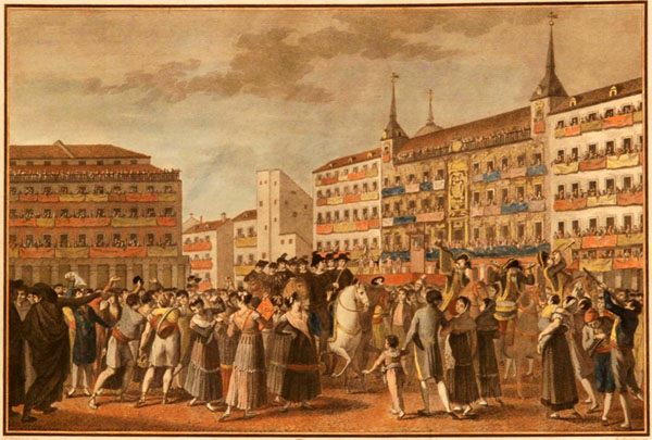 Proclamaci&oacute;n de Fernando VII en la Plaza Mayor de Madrid el 24 de agosto de 1808