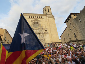 Assaig punter de la Via Lliure a la Diagonal de Barcelona, a les escales de la Catedral
