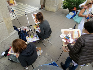 Trobada d'aquarel&middot;listes a la pla&ccedil;a Independ&egrave;ncia