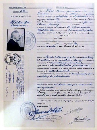 Inscripció de la defunció de Walter Benjamin al Registre Civil