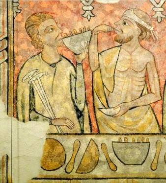 Fragment d�escena d�un menjar per a pobres i pelegrins. 1330-1345