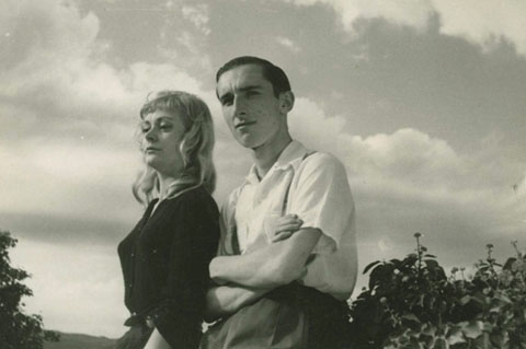 Retrat dels protagonistes de la pel&middot;l&iacute;cula de prova Roc en blanc i negre, Patr&iacute;cia Chaplin i Jordi Soler. 1958