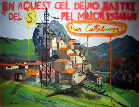 Llanars, torre el&egrave;ctrica. 1978. Acr&iacute;lic sobre fusta. 61 x 75 cms