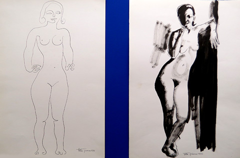 Apunts pinzel, tinta xinesa, 46 x 36 cm, 1973. Apunts línia, tinta xinesa, 50 x 35 cm. 1973, 1984 i 1986