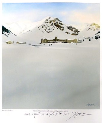 Litografia amb motiu de la presentaci&oacute; de la Filla de la neu el febrer del 2016. Original de Llu&iacute;s Roura