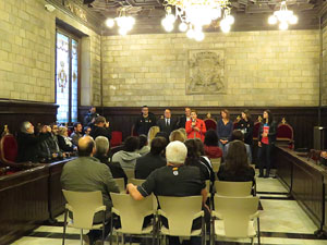 Rebuda de l'Spar Citylift Girona a la Sala de Plens de l'Ajuntament i a la pla&ccedil;a del Vi