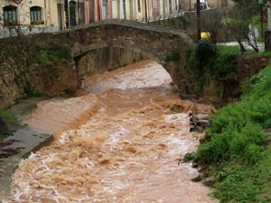 La crescuda del Galligants el dijous 23 de gener 2020 a conseqüència del temporal Gloria