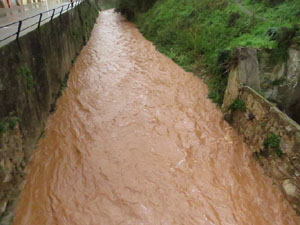 La crescuda del Galligants el dijous 23 de gener 2020 a conseqüència del temporal Gloria