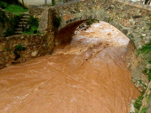 La crescuda del Galligants el dijous 23 de gener 2020 a conseqüència del temporal Gloria