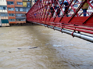 La crescuda de l'Onyar el dimarts 21 de gener 2020 a conseqüència del temporal Gloria