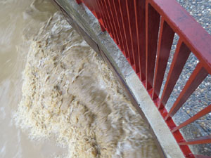 La crescuda de l'Onyar el dimarts 21 de gener 2020 a conseqüència del temporal Gloria