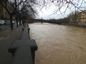 La crescuda de l'Onyar el dimecres 22 de gener 2020 a conseqüència del temporal Gloria