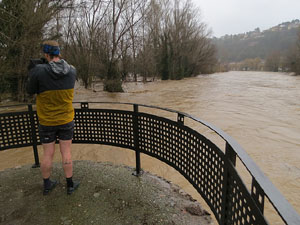 La crescuda de l'Onyar el dimecres 22 de gener 2020 a conseqüència del temporal Gloria